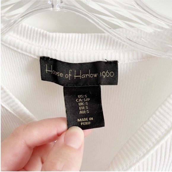 House of Harlow 1960 Revolve bodysuit white ribbed long sleeve cheeky - Picture 5 of 7